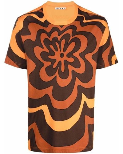 Marni T-shirt Met Bloemenprint - Oranje