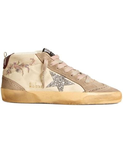 Golden Goose Midstar Panelled Embroidered Trainers - Natural