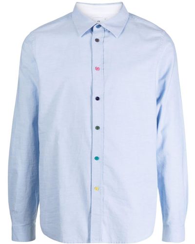 PS by Paul Smith Overhemd Met Contrasterende Knoop - Blauw