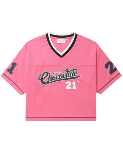 Chocoolate Logo-print V-neck T-shirt - Pink