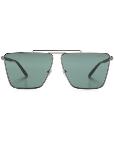 Versace Tubular Greca Sonnenbrille mit eckigem Gestell - Grün