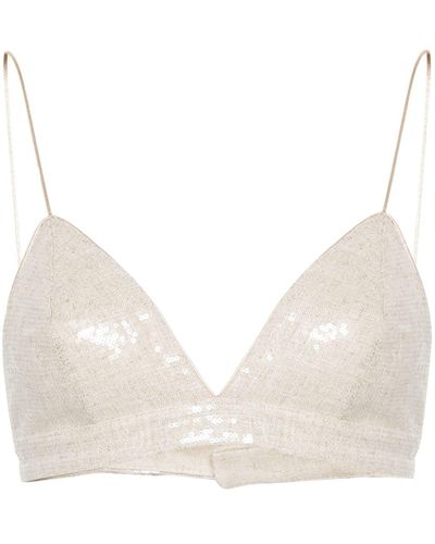 FEDERICA TOSI Sequin-design Cropped Top - Natural