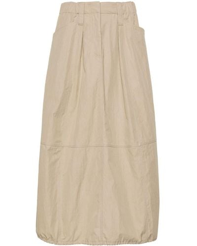 Brunello Cucinelli Paneled Drawstring Midi Skirt - Natural
