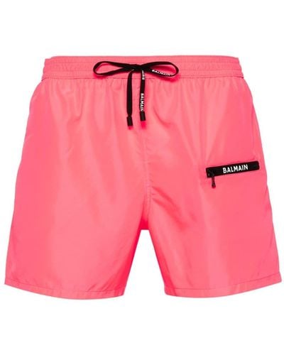 Balmain Logo-print Swim Shorts - Pink