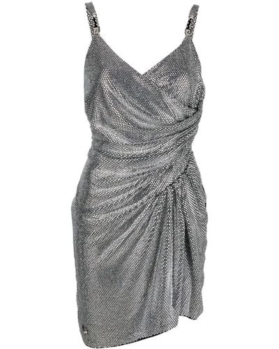 Philipp Plein Crystal-embellished Ruched Mini Dress - Gray