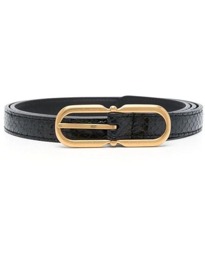 Saint Laurent Snakeskin-embossed Leather Buckle Belt - Black