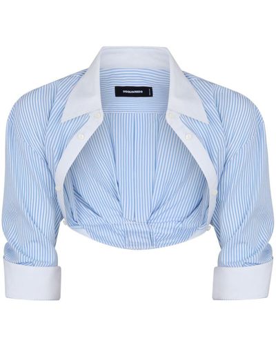 DSquared² Striped Cotton Cropped Blouse - Blue