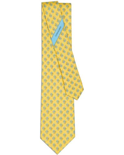 Ferragamo Graphic-print Silk Tie - Yellow