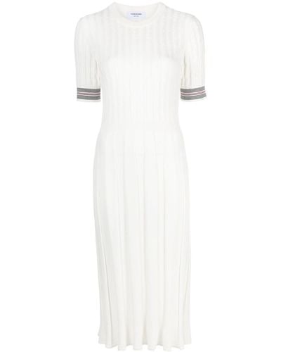 Thom Browne Short-sleeve Pleated Dress - White