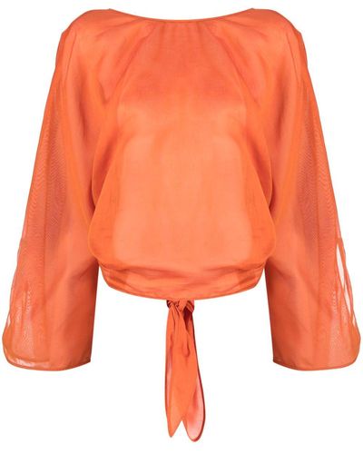 Alberta Ferretti V-back Long-sleeve Blouse - Orange