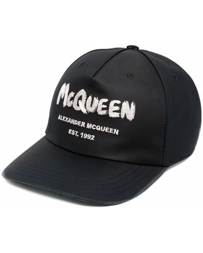 Alexander McQueen Cappello da Baseball McQueen Graffiti Nero e Avorio