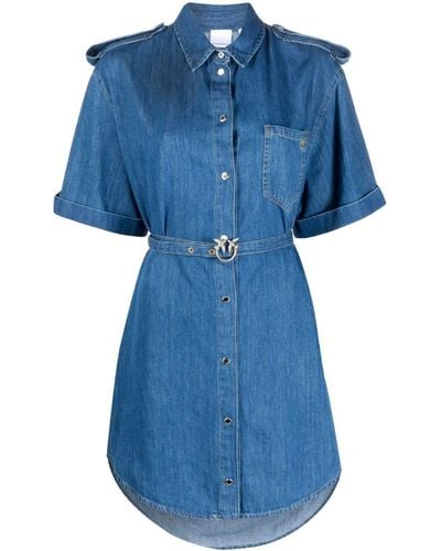 Pinko Belted Denim Shirt Dress - Blue