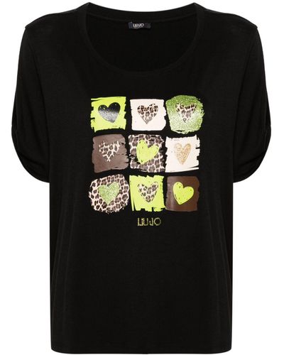 Liu Jo T-shirt à cœurs imprimés - Noir