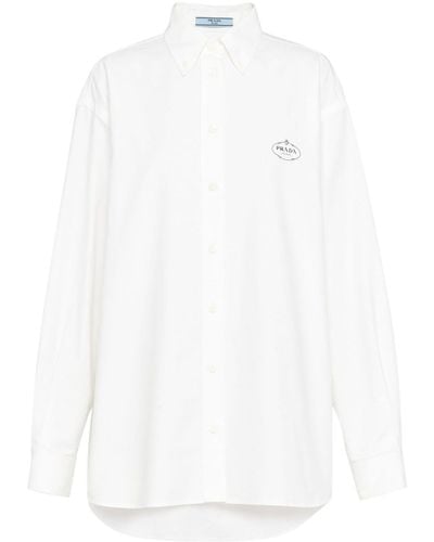 Prada Logo-embroidered Cotton Shirt - White