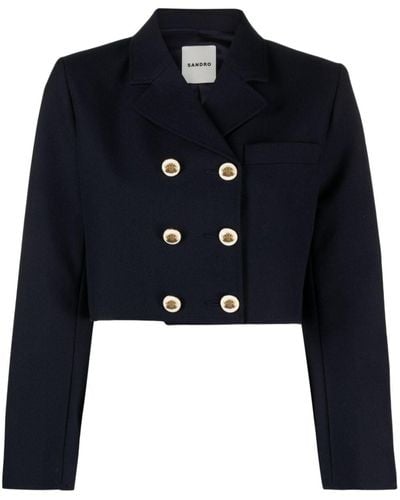 Sandro Cropped Double-breasted Blazer - Blue