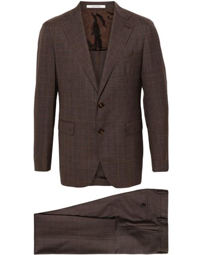 Tagliatore Checked Peak-Lapels Single-Breasted Suit - Brown