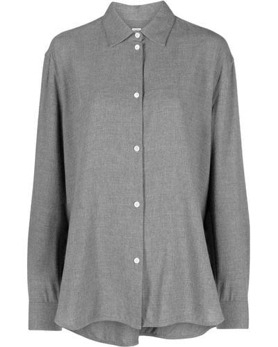 Totême Relaxed-fit Curved Hem Shirt - Grey