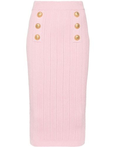 Balmain Decorative-buttons Ribbed Pencil Skirt - Pink