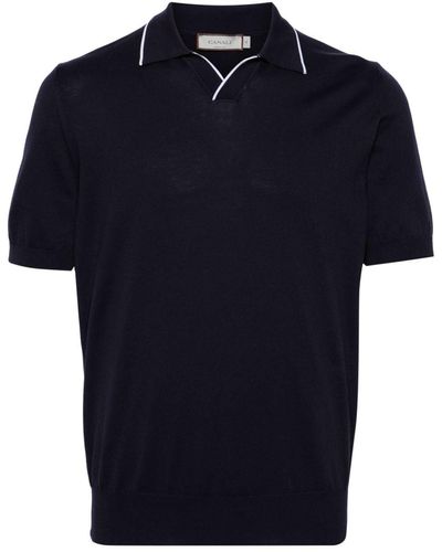 Canali Split-neck Cotton Polo Shirt - Blue