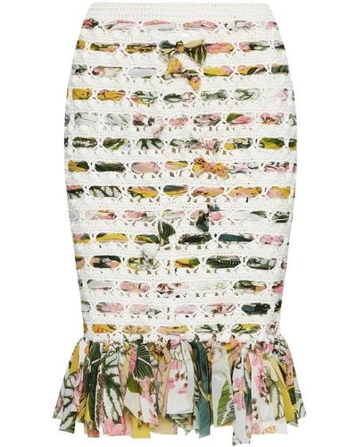 Oscar de la Renta Floral-print Crochet Skirt - Natural