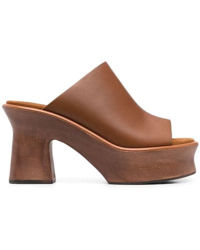 Ferragamo Peep-toe Platform Leather Mules - Brown