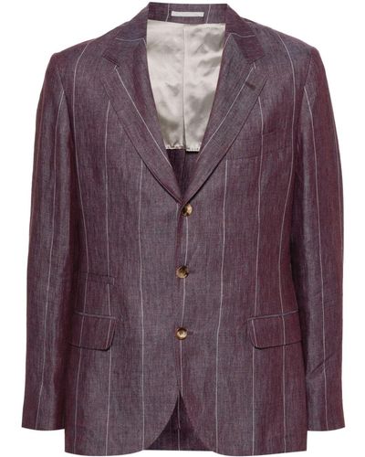 Brunello Cucinelli Single-breasted Pinstripe Linen Blazer - Purple