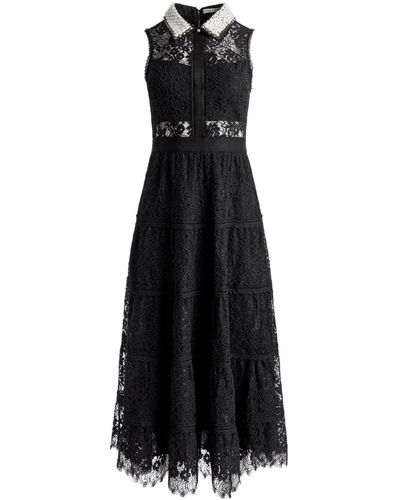 Alice + Olivia Anaya Embellished Collar Lace Midi Dress - Black