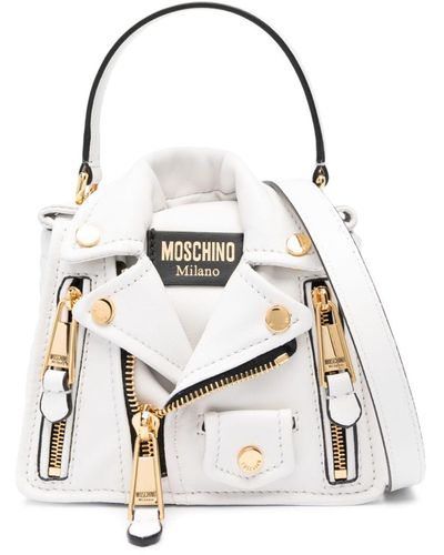 Moschino Logo-patch Leather Tote Bag - White