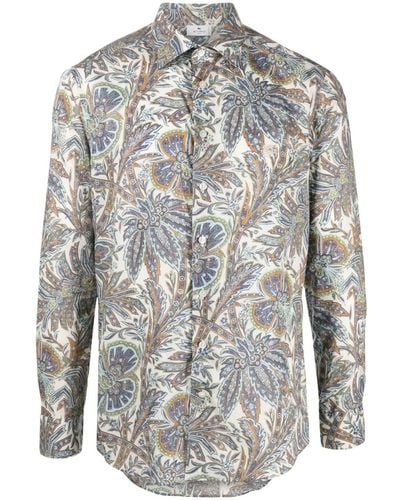 Etro Leaf-print Cotton Shirt - Grey