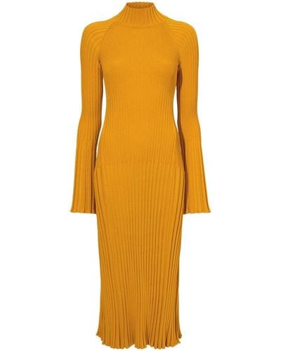 Proenza Schouler Roll-neck Ribbed Midi Dress - Yellow