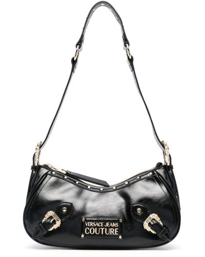 Versace Logo-patch Faux-leather Shoulder Bag - Zwart