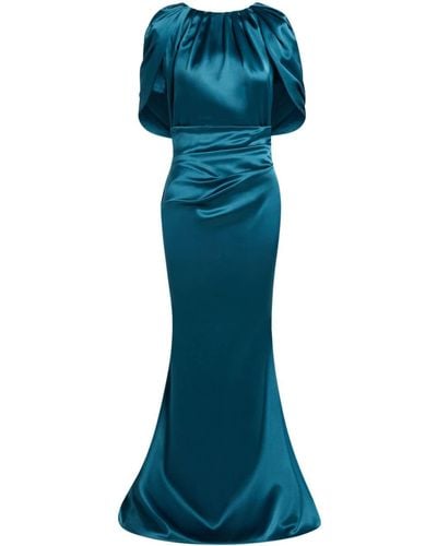 Talbot Runhof ドレープ サテンイブニングドレス - ブルー
