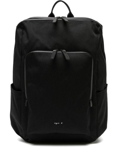 agnès b. Logo-print Zip-up Backpack - Black