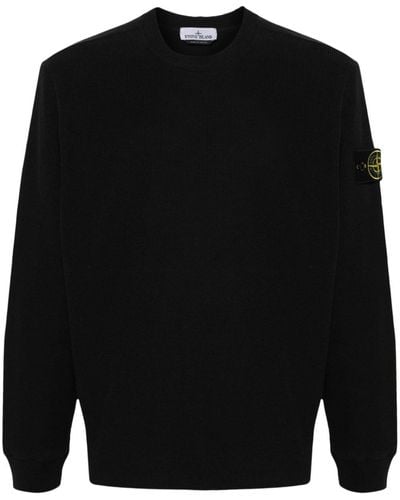Stone Island Geripptes Sweatshirt mit Kompass-Patch - Schwarz
