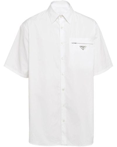 Prada Short-sleeve Triangle-logo Cotton Shirt - White