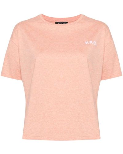 A.P.C. Logo-flocked Cotton T-shirt - Pink