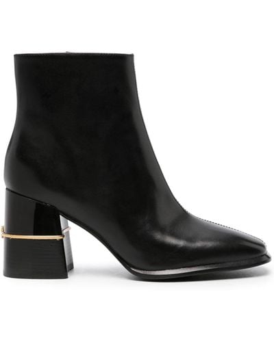 Tory Burch 80mm Double T-detail Leather Ankle Boots - Black