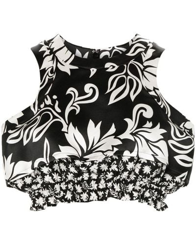 Sacai Floral-print Cropped Top - Zwart