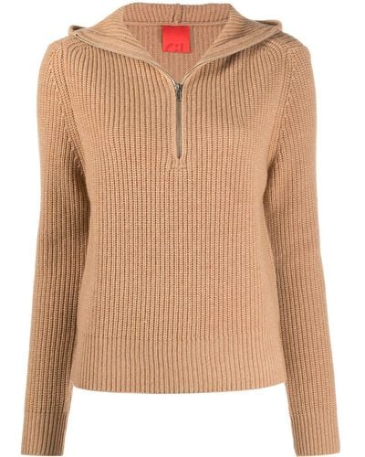 Cashmere In Love Ribbed-knit Hoodie - Brown
