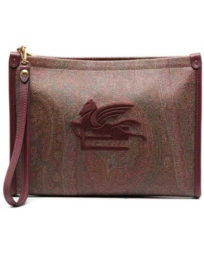 Etro Paisley-print Leather Clutch Bag - Brown