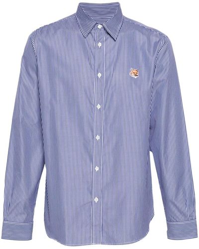 Maison Kitsuné Katoenen Overhemd Met Vossenkop Detail - Blauw