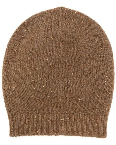 Fabiana Filippi Sequin-embellished Knitted Beanie - Brown