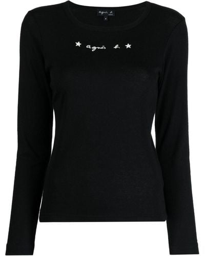 agnès b. Logo-print Cotton T-shirt - Black