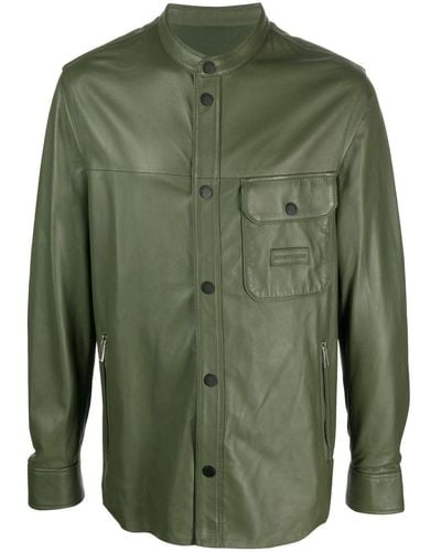Emporio Armani レザーシャツジャケット - グリーン