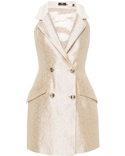 Elisabetta Franchi Notched-lapels Tweed Minidress - Natural