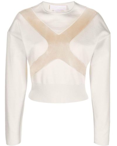 Genny Sheer-panel Detail Sweater - White