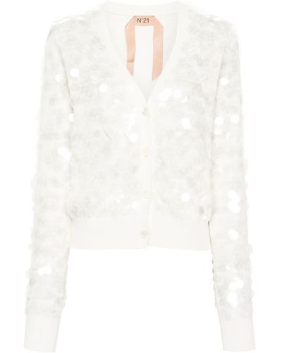 N°21 Cardigan en coton à ornements de sequins - Blanc