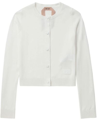 N°21 Logo-patch Cotton Cardigan - White