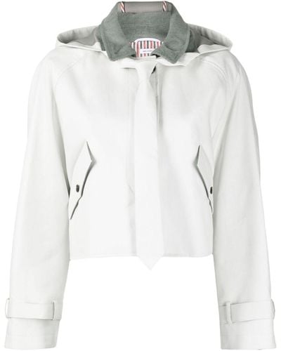 Thom Browne Hooded Cropped Car Coat - Gray