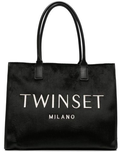 Twin Set Logo-embroidered Tote Bag - Black